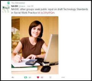 Tweet from NASW on June 20, 2016 about Draft Technology Standards
