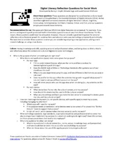 Digital Literacy Reflection Questions for Social Work Handout