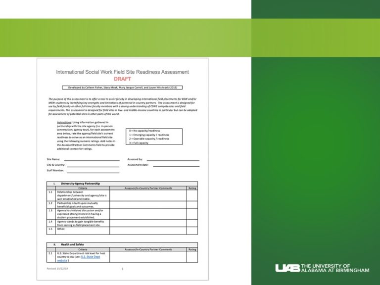 APM19 Building Capacity for International Field Placements A