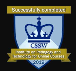 A digital badge with the Columbia School of Social Work and the Summer 2019 Institute on Pedagogy & Technology for Online Courses