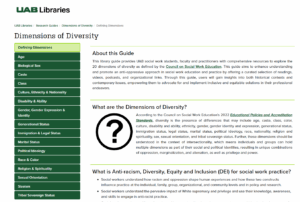 a screenshot of the dimensions of diversity library guide